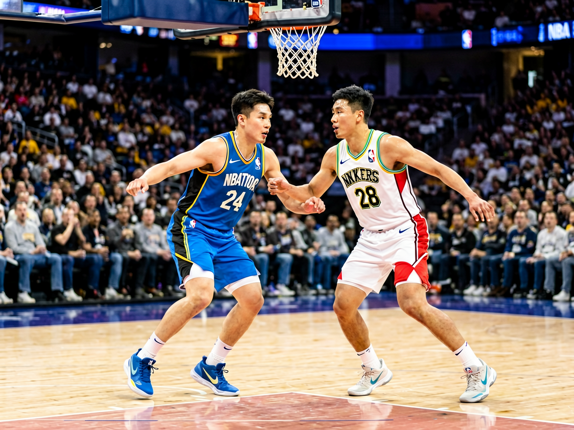 NBA篮球赛事报道内容板块，展示球场对抗场景